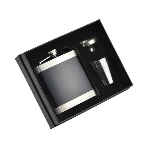 6 oz matt black hip flasks with 2 sliver side with 4pcs small 1oz cups and funnel set