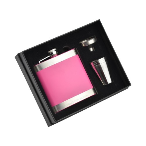 6 oz bridesmaid pink flasks with 4pcs small 1oz cups and funnel set