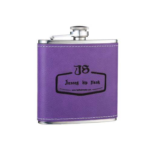 6 oz Purple Leather Hip Flask ,18/8 stainless steel flagon