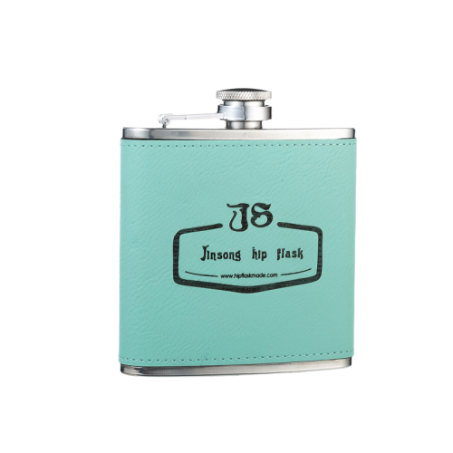 6 oz Teal Leather Flasks ,18/8 stainless steel Liquor Flask
