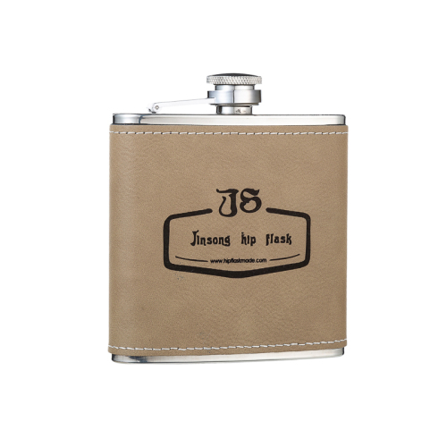 6 oz Light Brown Leather Hip Flask ,18/8 stainless steel flagon