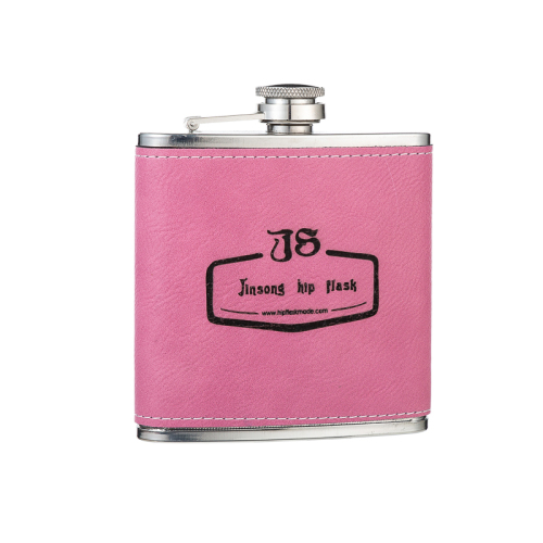 6 oz Pink Leather Flasks ,18/8 stainless steel flagon