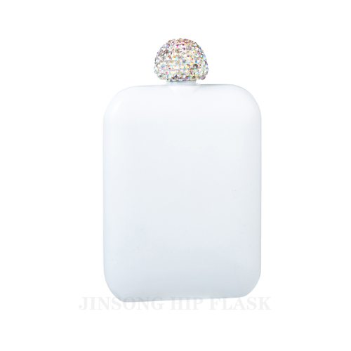 6 oz Sublimation hip flask White powder Coated flask with white diamond Cover flask