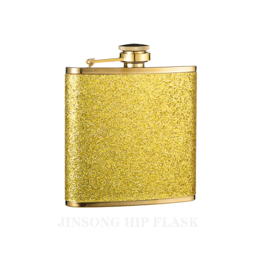 Golden Glitter Flasks 6 oz ,Portable Small Whisky Wine Bottle Bridesmaid Gift