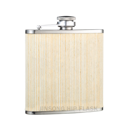 6 oz Bamboo-Wrapped Hip Flasks, 304 stainless steel hip flask with bamboo wrapped