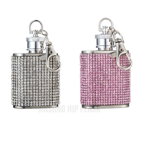 stainless steel with Diamond Hip Flask 1 oz with keychain ,Special Hip Flask for Ladies