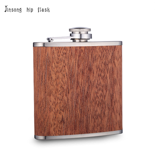 Red Wooden wrapped flask 6 oz , true wood wrapped