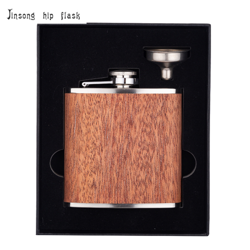 6 oz Red Wooden Hip flask with funnel in gift box