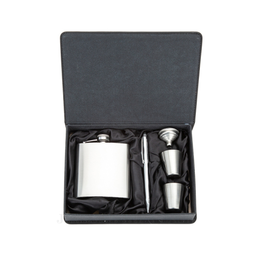 6 oz. Laserable Stainless Steel flask in leather gift box
