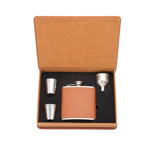6 oz. Laserable Leatherette Stainless Steel flask in leather gift box