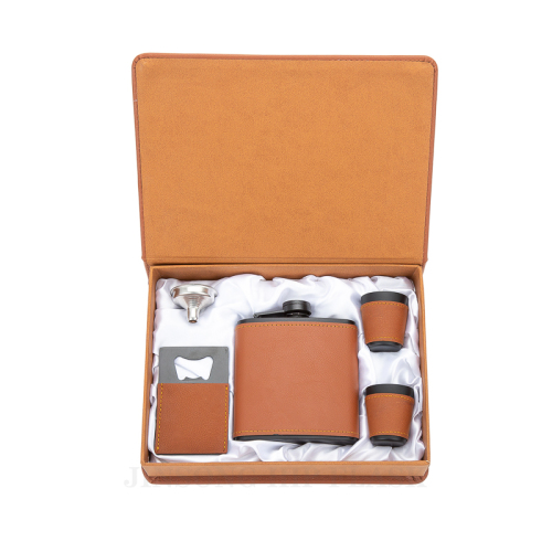 6 oz. Laserable Leatherette Stainless Steel flask in leather gift box