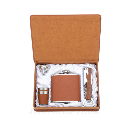 6 oz. Laserable Leatherette Stainless Steel flask in leather gift box