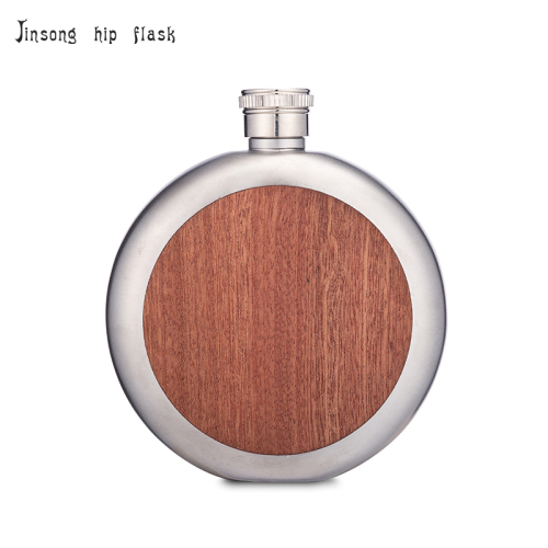True wooden 5 oz Round Stainless Steel Hip Flask,18/8 stainless steel ,food degree