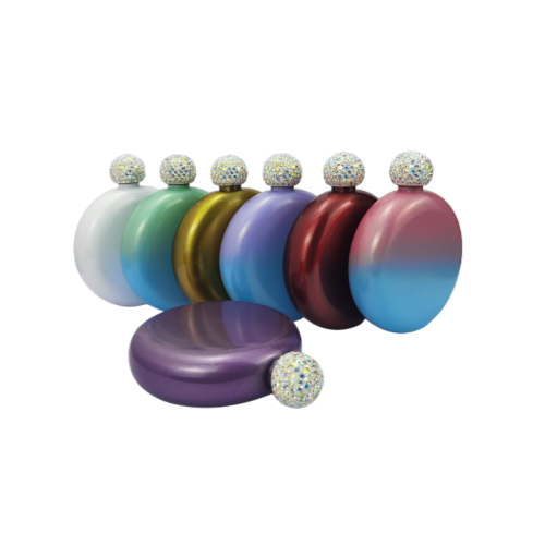 Spark Glitter Round hip flask 5 oz with diamond cover ,Portable Small Whisky Wine Bottle Bridesmaid Gift