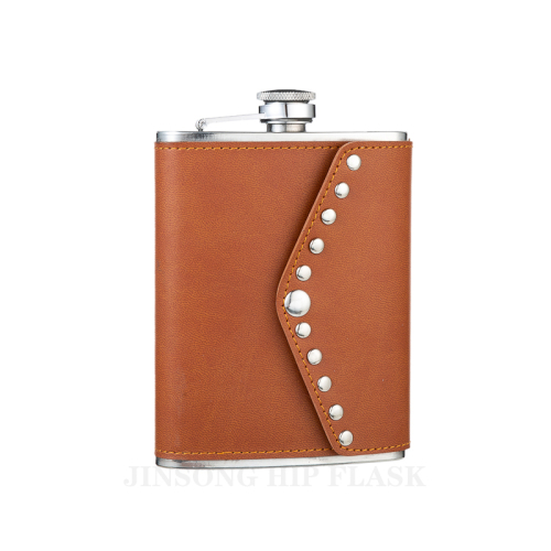8 oz Laserable Leather Flask ,18/8 stainless steel flask,engraved leather hip flask