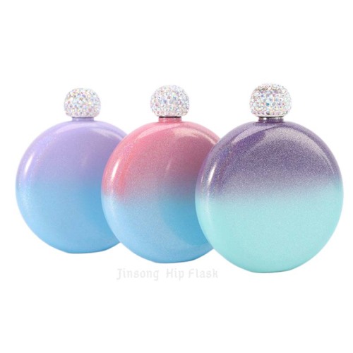 Sublimation Hip Flask Spark gllittle Round hip flask 5 oz with diamond logo ,Portable Small Whisky Wine Bottle Bridesmaid Gift