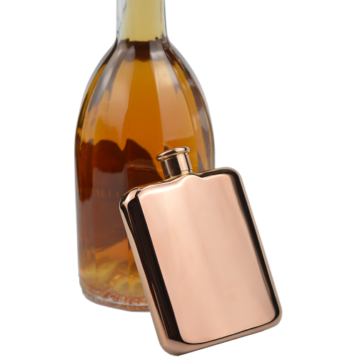 Luxury Rose golden plated hip flask 6 oz. , shiny mirror face ,18/8 stainless steel hip flask