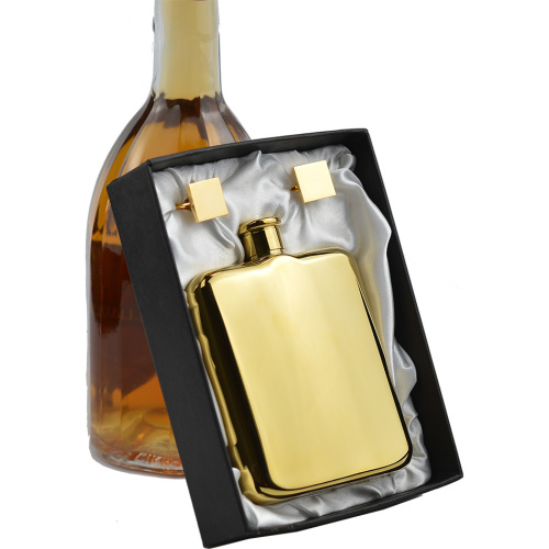 Luxury golden plated hip flask 6 oz with golden cufflinks set .