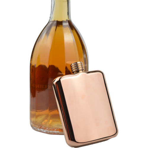Luxury Rose golden plated hip flask 6 oz. , shiny mirror face ,18/8 stainless steel hip flask