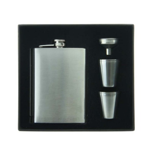 8 oz Stainless Steel Flask with 4pcs shot glasses and funnel in Personalized Gift Box