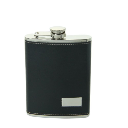 Whiskey Flask Leather Flask 8 oz Brown OR BLACK Color With Retangle Sliver ,304 stainless steel , Food Degree