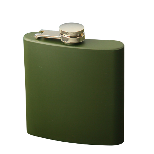Engraved hip flask 6 oz , Arm Green color Powder-coated wine flask