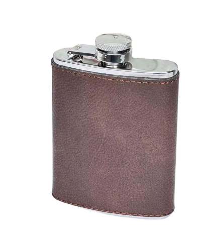 4 OZ Hip Flask with Brown leather wrapped ,18/8 stainless steel food degree , suit for co2 machine or fiber machine engraved