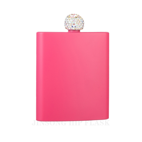 304 Stainless Steel Pink Coated Hip Flask 7OZ .Girl's Flask with diamond lid