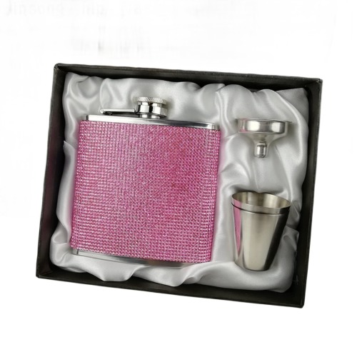6 oz STAINLESS STEEL HIP FLASK WITH DIAMON ,LADIES GIFT