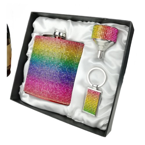 6 oz STAINLESS STEEL HIP FLASK WITH DIAMON ,LADIES GIFT