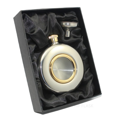 High quality mirror Stainless steel 5oz round golden hip flask alcohol flask with free funnel, Personalized logo is avaliable