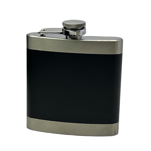 6oz matt black hip flask, 18/8 Stainless steel whisky flask with 2 Sliver lines