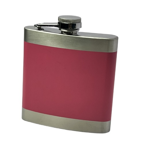 6oz matt pink hip flask, 18/8 Stainless steel whisky flask with 2 Sliver lines, Other color available