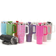 Glitter Rhinestone Blinged 40oz Stainless Steel Tumbler with hand ,304 stainless steel