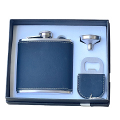 6 oz. Laserable Leatherette Stainless Steel flask with leather bottle opener