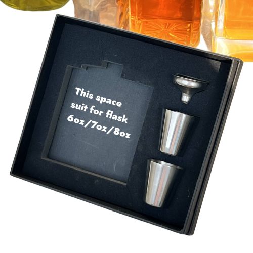 Hip flask black gift box with foam inner and funnel suit for 6oz/7oz /8oz flask