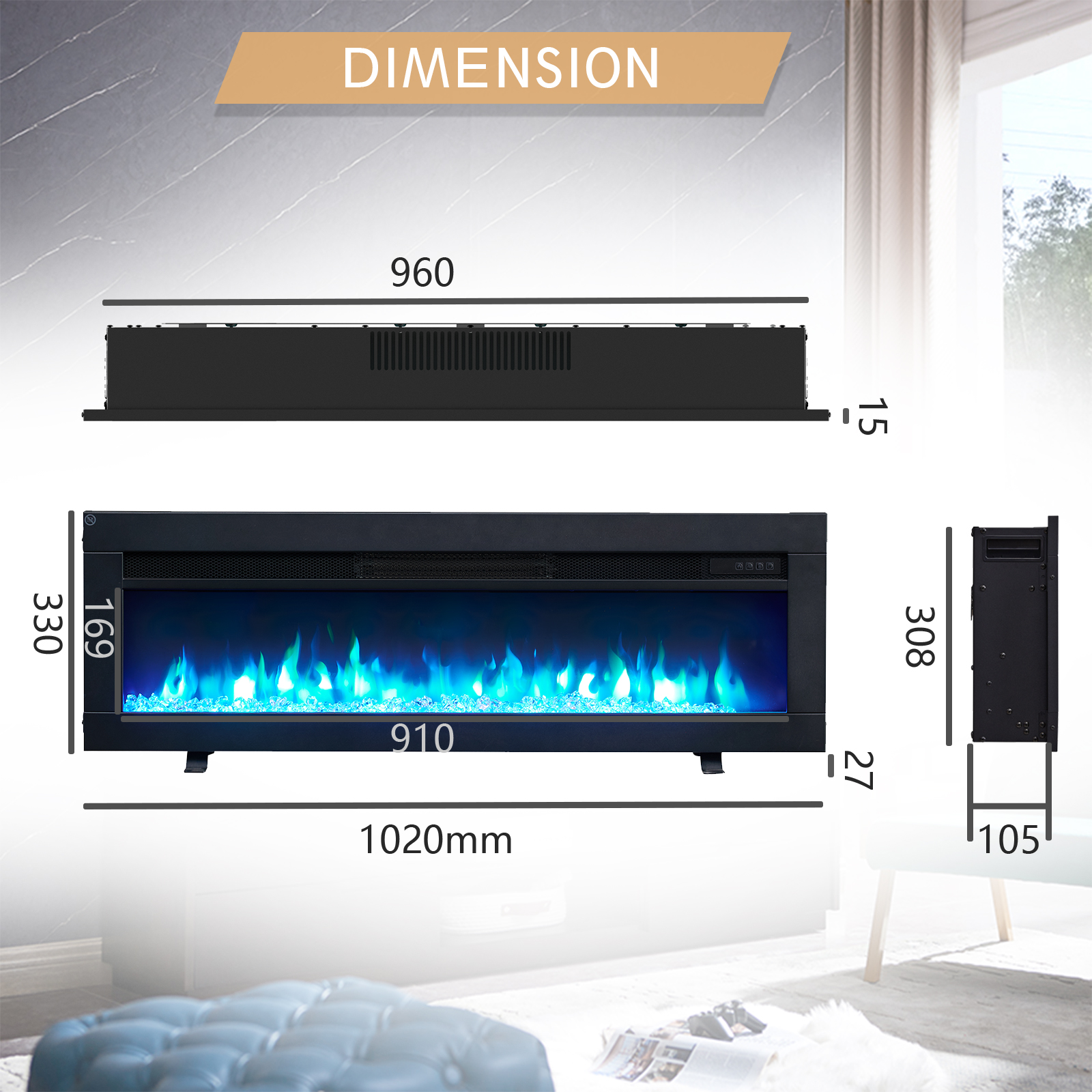 FlameKo Dilton 40"/102cm Electric Fireplace