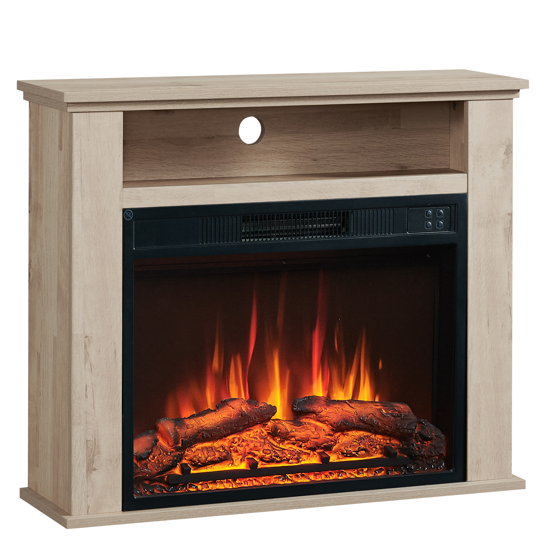 Light oak tv stand deals with fireplace