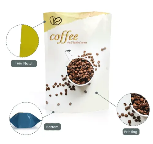 250g white Kraft coffee bags flat block bottom with zip