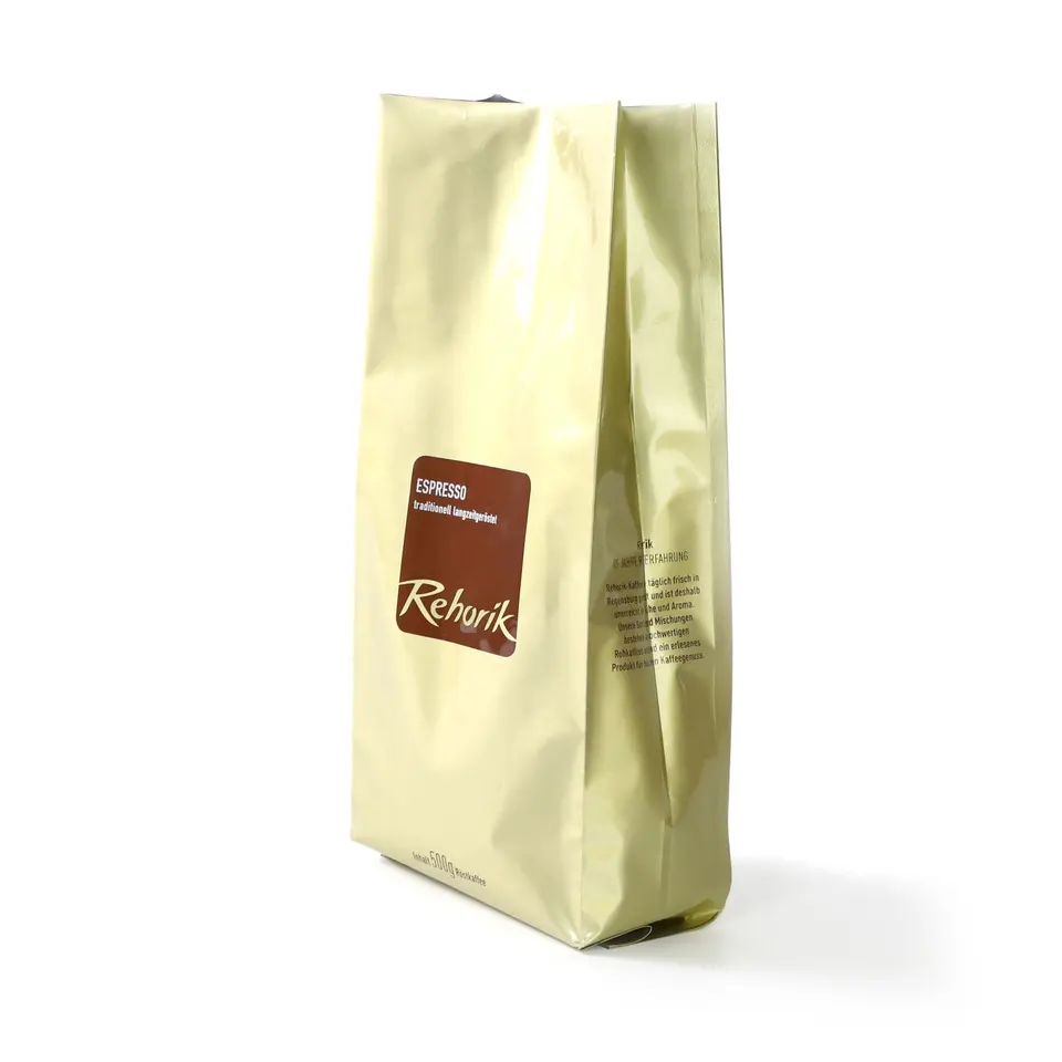 250g 500g Gold Foil Gusset Coffee Bags with Valve
