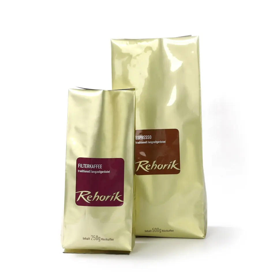 250g 500g Gold Foil Gusset Coffee Bags with Valve