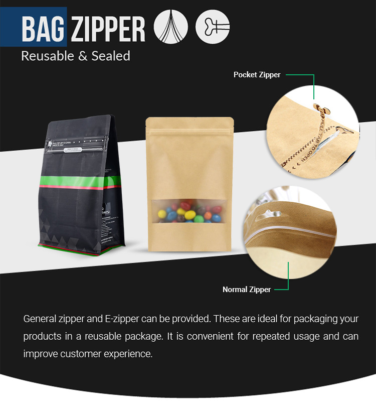 Kraft Paper Flat Bottom Pouch with Zipper