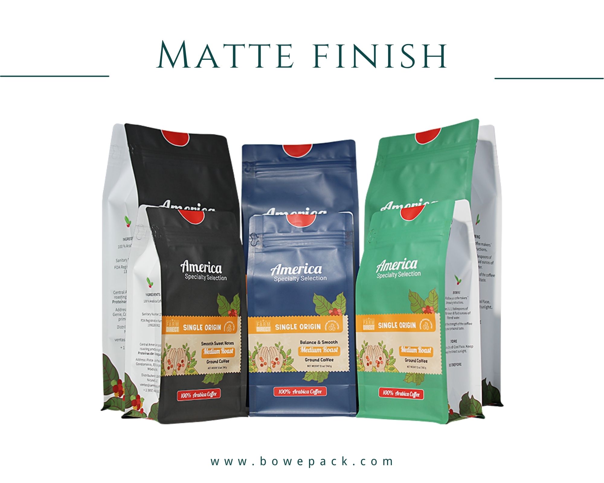 matte custom printed coffee bags