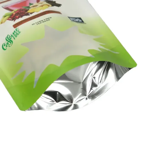 Bolsitas de té personalizadas con logotipo doypack metalizado brillante con ventana