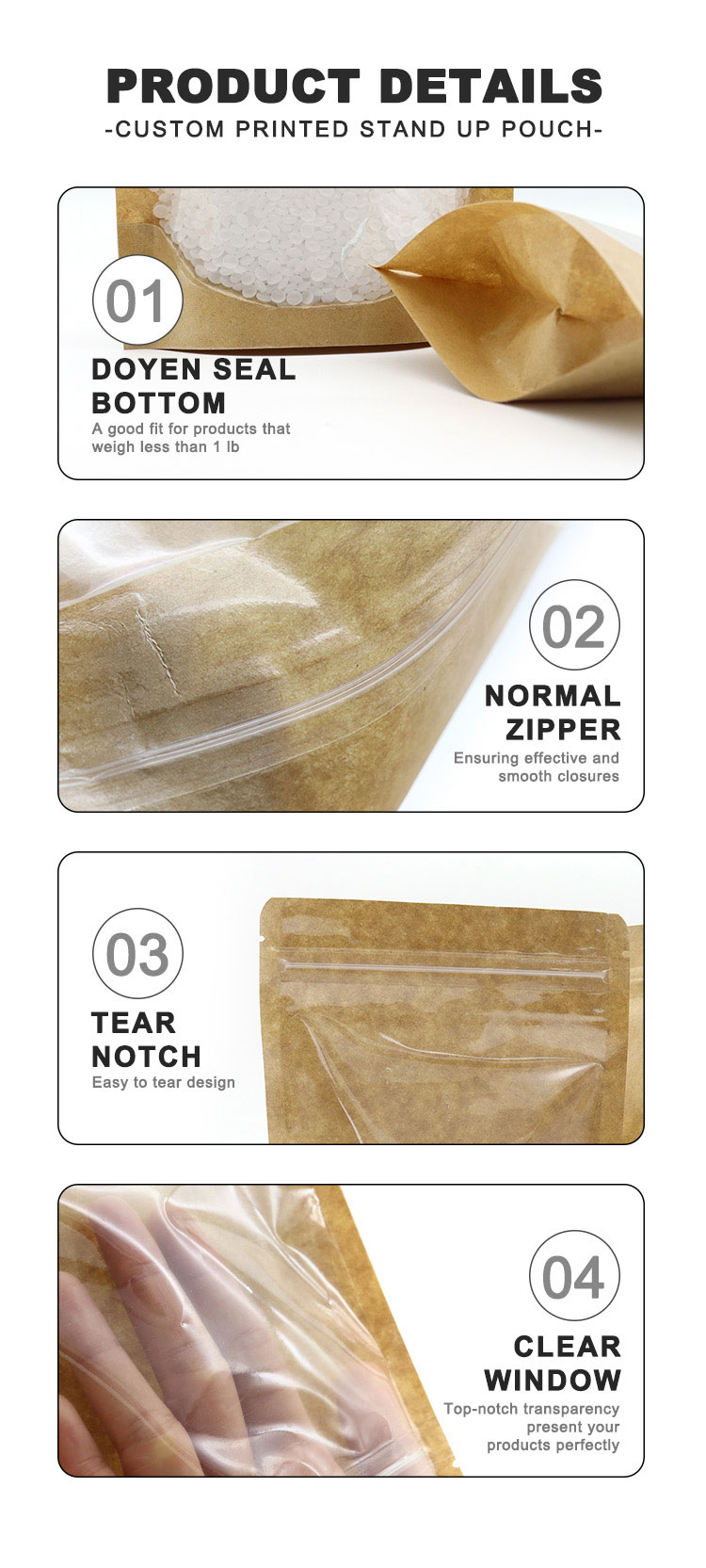 Kraft Backed Stand Up Pouch With Zipper