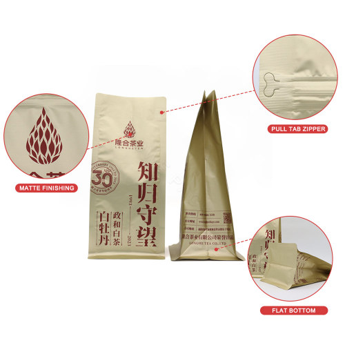 Gold Metalized Flat Bottom Pouch with Pocket Zipper for Tea Packaging