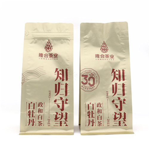 Gold Metalized Flat Bottom Pouch with Pocket Zipper for Tea Packaging