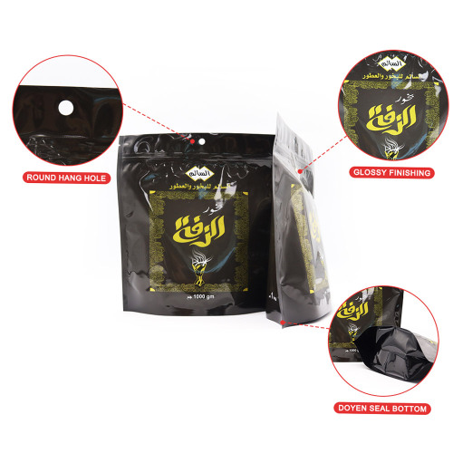 Glossy Black Stand Up Plastic Coffee Bag Smellproof Pouch Supplier