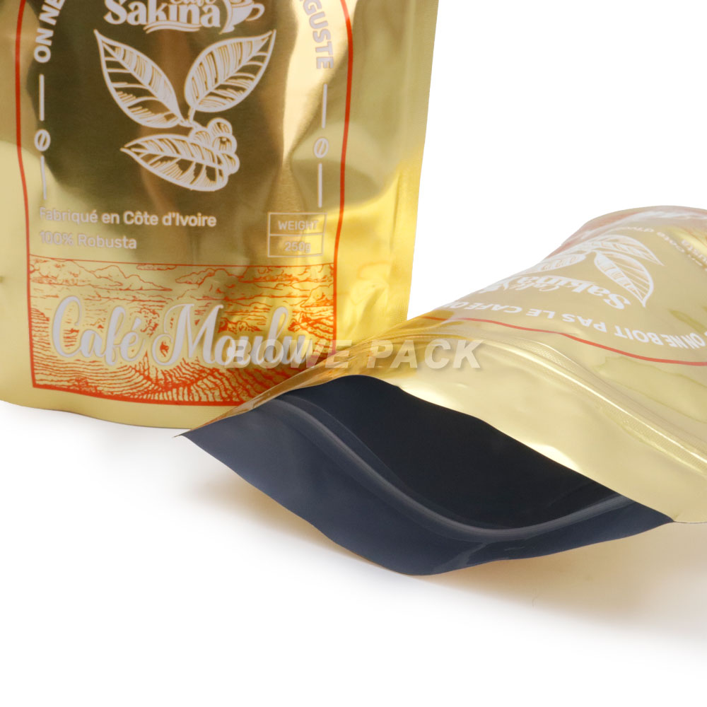 Custom Printed 250g Shiny Gold Stand Up Pouch with Zipper Wholesale