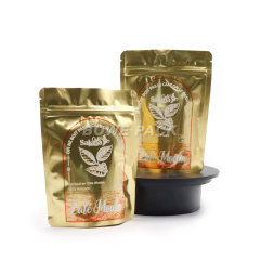 Bolsa stand up dorada de 250 g con cremallera impresa a medida